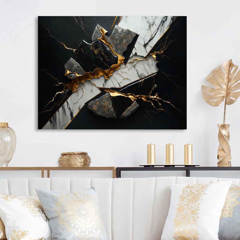 Décoration murale abstraite en métal abstrait Geode Black III - Marble, H 34 po x l 44 po
