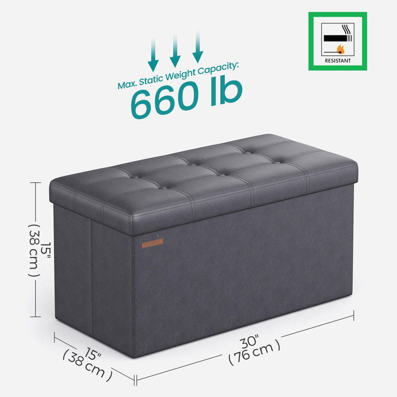 30 Inches Folding Storage Ottoman Bench, Dark Gray