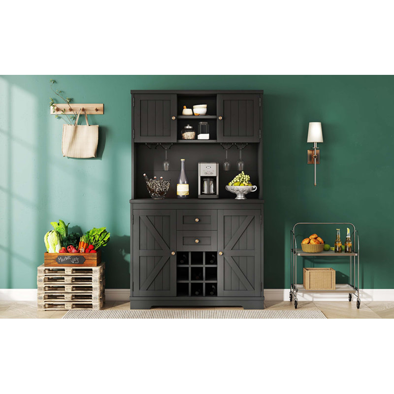 Armoire de cuisine avec rangement Coffee Bar, Noir, Argent argent