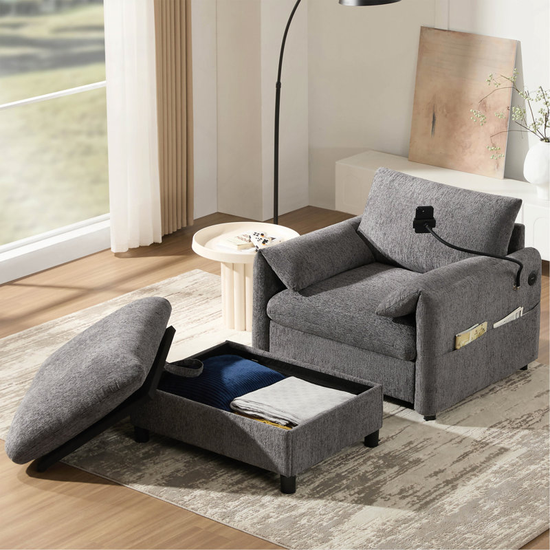 38" Single With Storage Ottoman Sofa, Gray