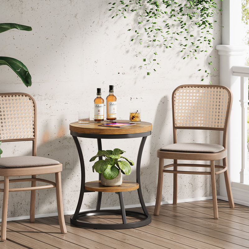 Table de bout Kaarina, table d'appoint ronde (ensemble de 2), Brun rustique, Noir