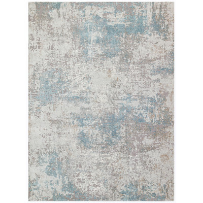 Edgeworth Abstract Machine Woven Ivory Grey Teal Area Rug