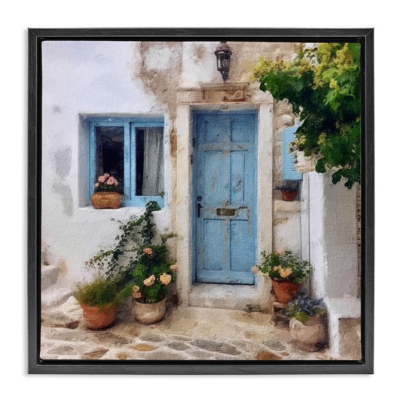 «Greek Door Architecture», art mural encadré par RileyB, Cadre flottant noir de jais, H 18 po x l 18 po