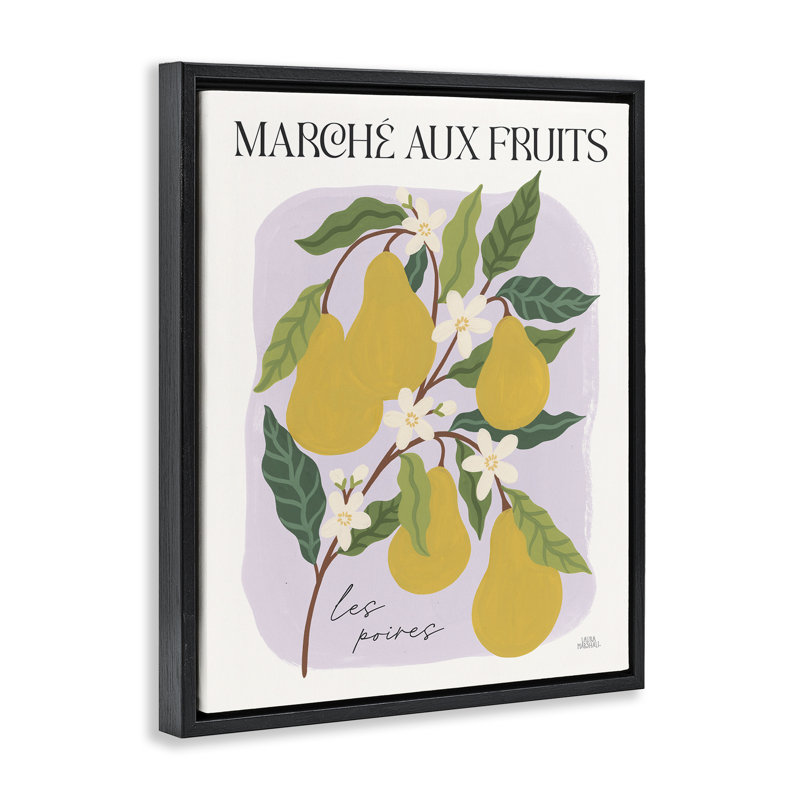 "Marche aux poires", art mural encadré par Wild Apple, Cadre flottant noir de jais, H 21 po x l 17 po