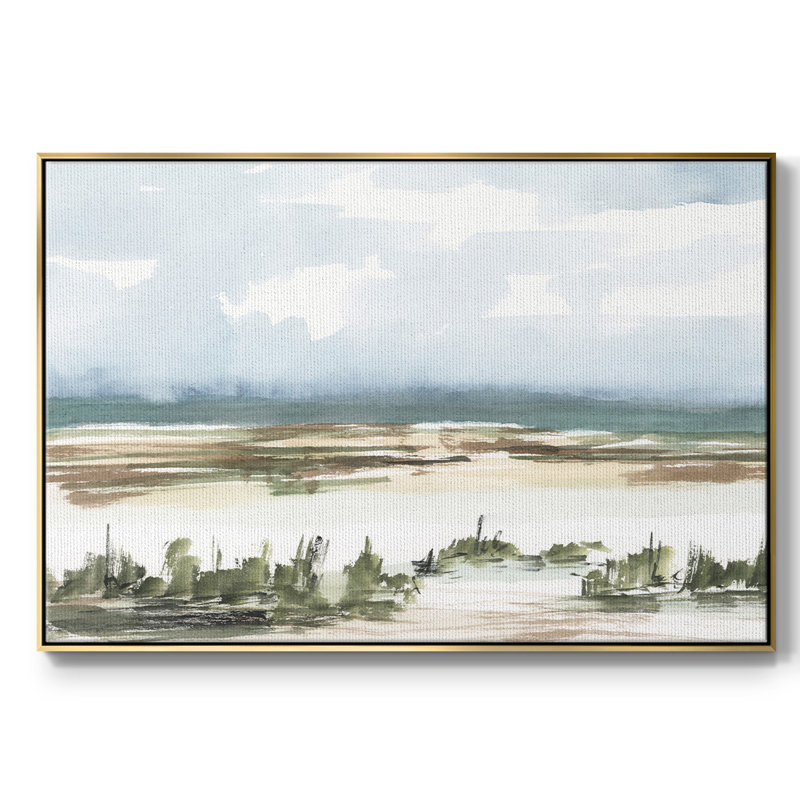 «Coastal Wetlands Watercolor II», toile encadrée de qualité supérieure - prête à être accrochée, H 27 po x l 41 po x P 2 po