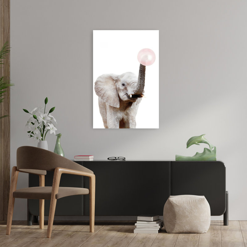 Art mural contemporain Bubblegum Elephant, H 36 po x l 24 po