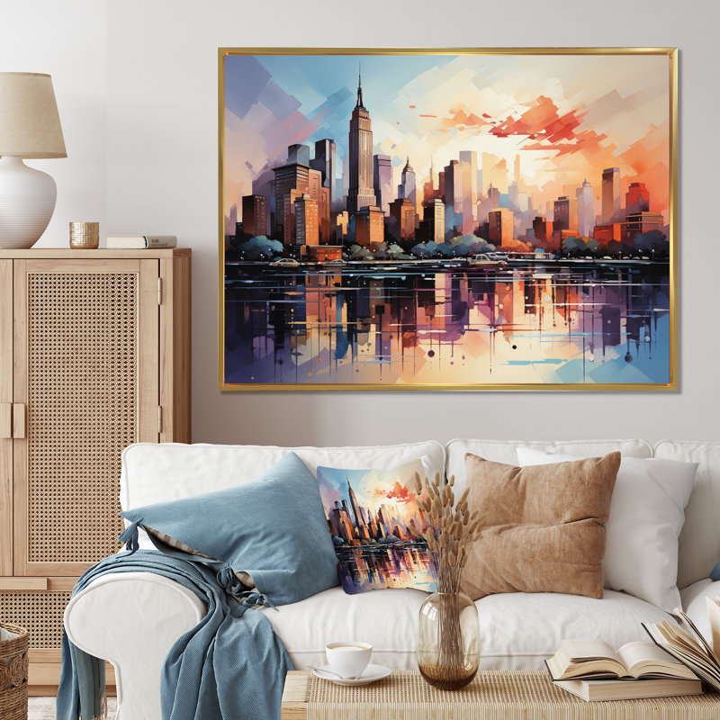 Pop Art New York II, reproduction d'art sur toile, H 24 po x l 32 po x P 1 po, Cadre flottant doré