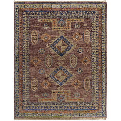 Naleia Wool Geometric Area Rug in Red