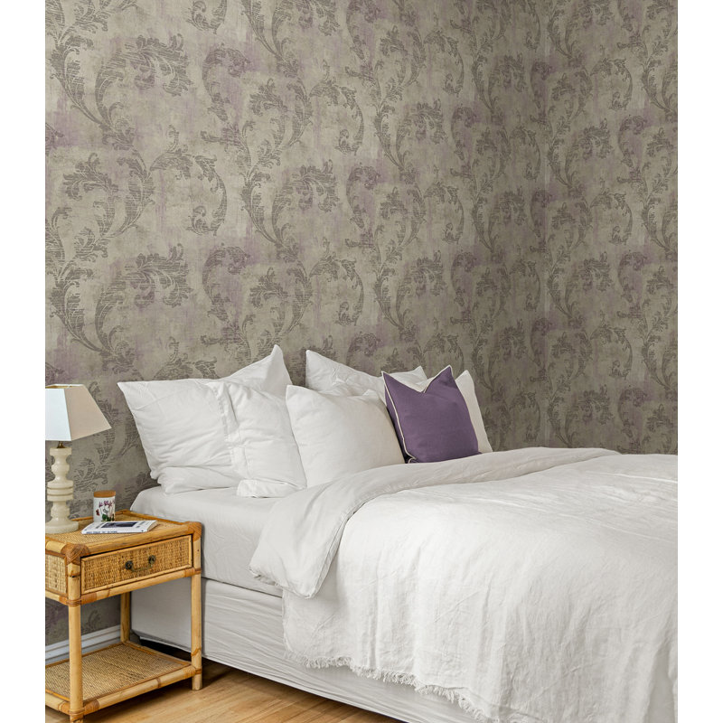  Papier peint non teint Carnegie Acanthus, Metallic Smoke & Grape