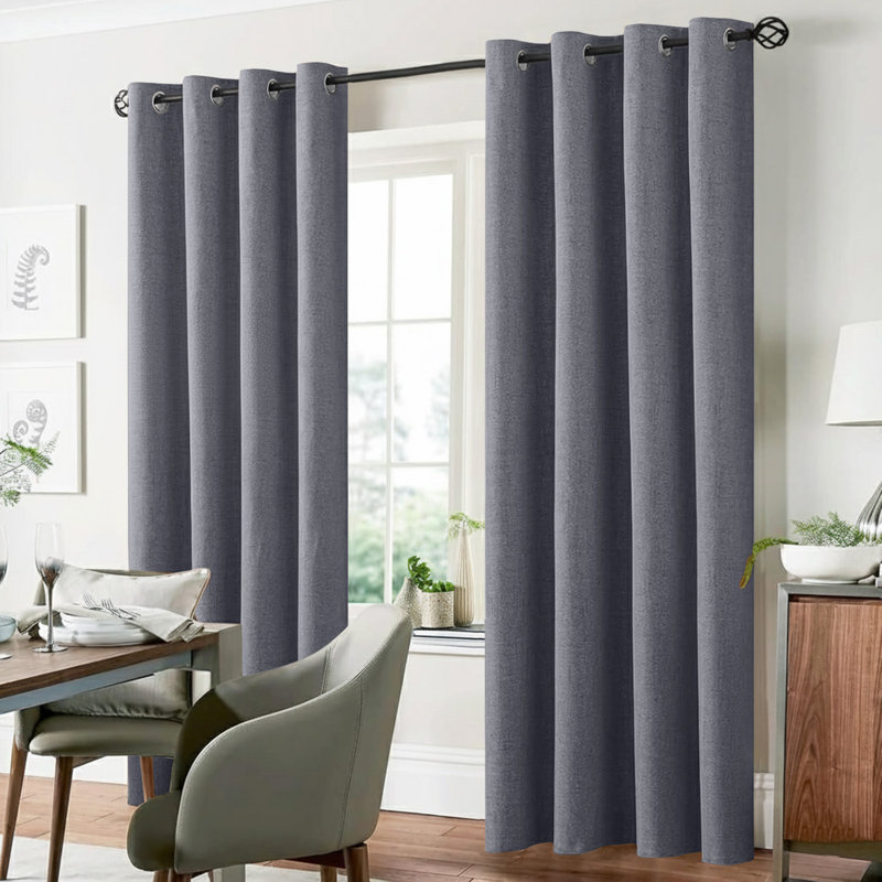 100% Linen Blackout Curtains with Eyelets – Ready Made (Set of 2), 168cm Width x 137cm Drop, Grey