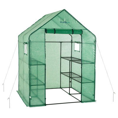 Plexalife Deluxe Walk-In Greenhouse with 2 Tiers and 8 Shelves - Green Cover