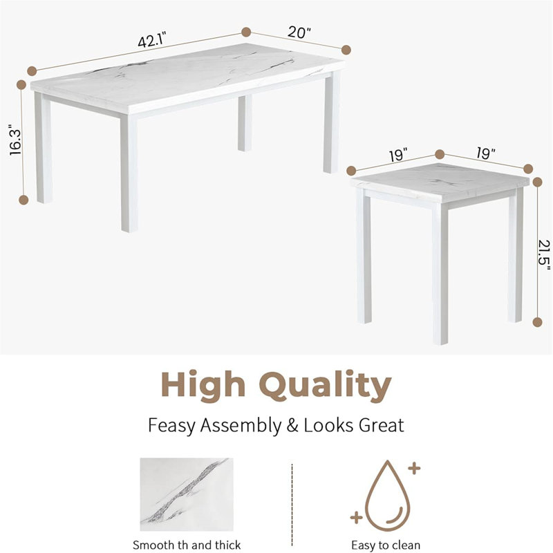 Ensemble de 3 tables basses, Blanc, Blanc