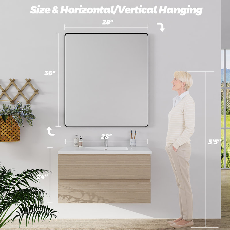 Miroir de salle de bain mural et d'angle Lesamuel, 28 po x 36 po, Doré