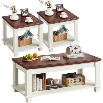 Ensemble de 3 tables basses, ensemble de table de salon en bois rustique, grande table basse et table d'appoint