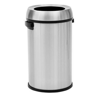Poubelle à couvercle ouvert en acier inoxydable 17 gallons, poubelle ronde de 65 L avec couvercle amovible et poignées latérales, poubelle durable pour la maison, le bureau, le restaurant et l'argent