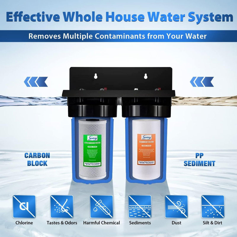 Système de filtration d'eau à 2 étapes iSpring WGB21B, pour réduire les sédiments, le chlore, le goût et les odeurs