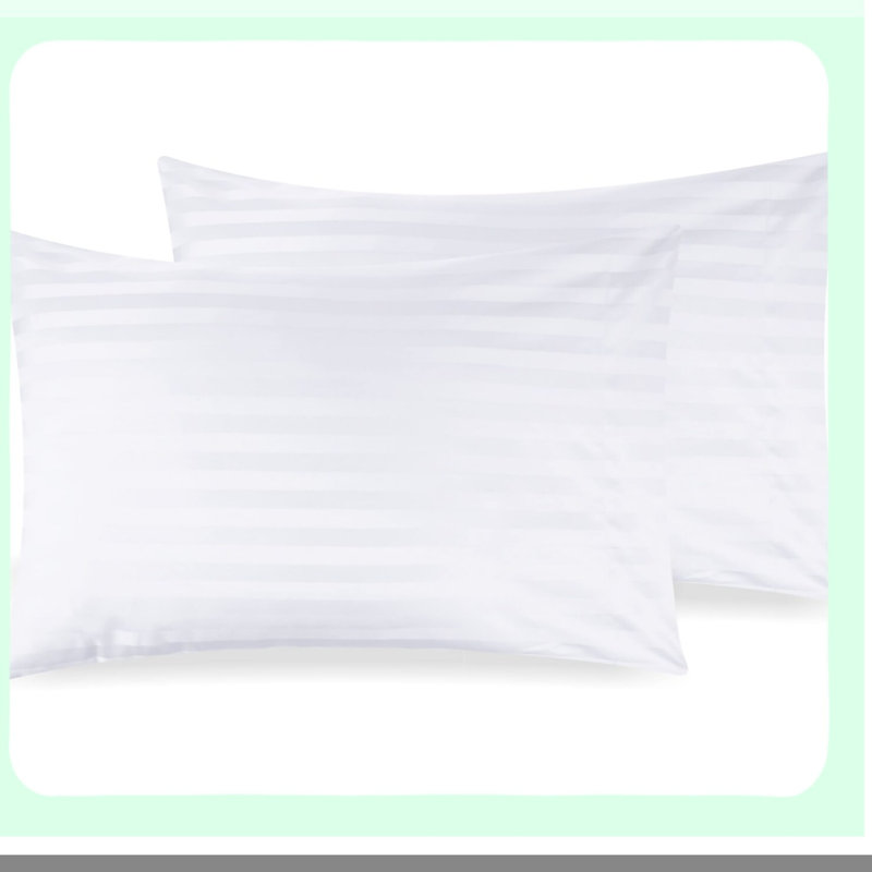 CoolSilk Cotton Pillowcase Set - 500 Thread Count, Smooth & Silky, Standard Size, Damask Stripe Design, Pure White - Set of 2