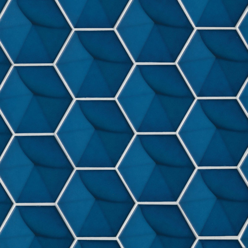 Hedron 4" x 5" Straight Edge Ceramic Singular Wall Tile, Electric Blue