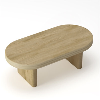 Mid Century Modern Oval Fluted Coffee Table, Farmhouse Wood Coffee Table, Cocktail Table, Center Table For Living Room, Office, Home Decor(Natural, 23.62" D X 47.24" W X 16.34" H)