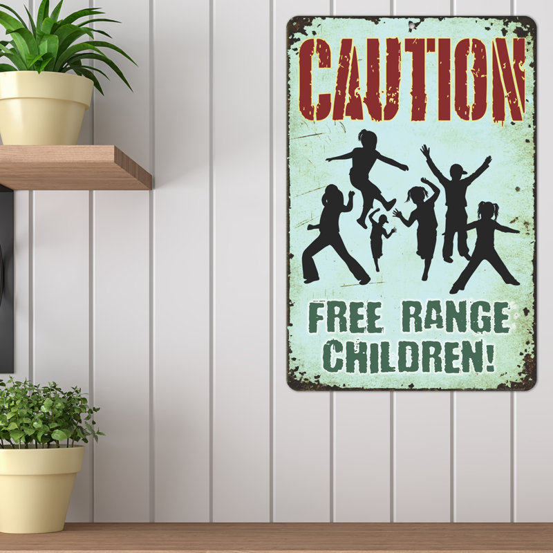Rustic Novelty Bar Sign, Caution, Free Range Children Sign