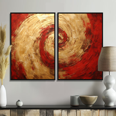 Fusion rouge or spirale III - 2 impressions sur toile modernes dorées