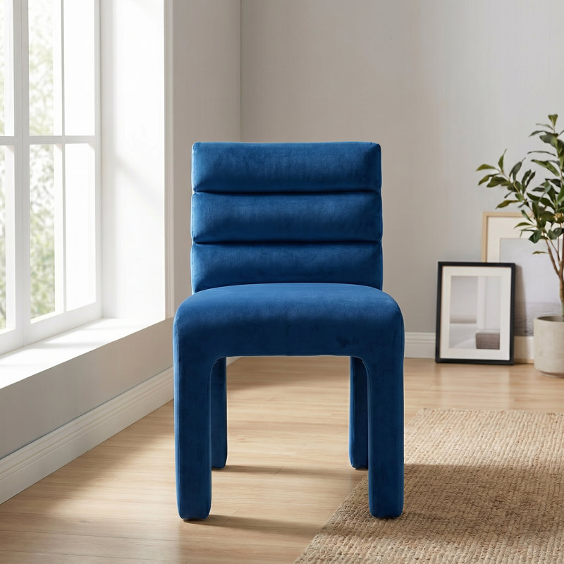 Chaise d'appoint rembourrée en velours Cowger, Marine
