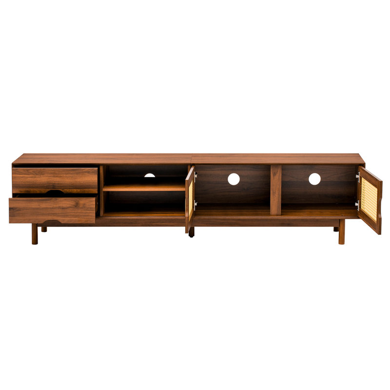 Meuble télé avec panneaux et pieds en bois massif, 78 po pour 75 à 85 téléviseurs, console média pratique, espace de vie devant les téléviseurs jusqu'à un pouce, style contemporain