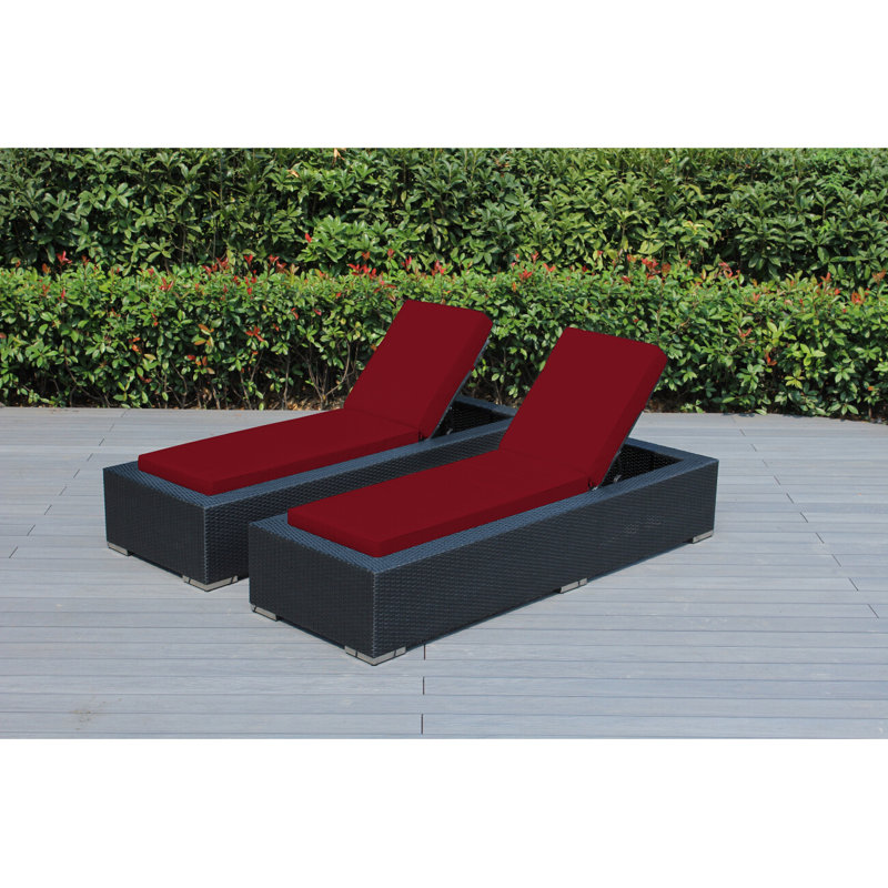 Billyjo Outdoor Wicker Chaise Lounge - No Assembly, Supercrylic Red, Black