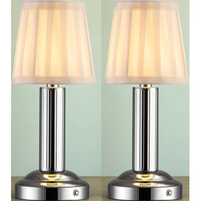 Ensemble de 2 lampes de bureau rechargeables sans fil avec fonction de gradation continue, lumière tactile à DEL alimentée par batterie, table de chevet portable en tissu pour chambres à coucher, salons et bureaux
