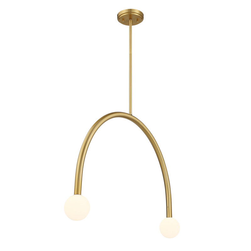 Lustre 2 lumières Rua en laiton naturel, Laiton naturel