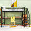 Lit mezzanine double en métal avec bureau intégré, éclairage à DEL et garde-robe compacte-113812545
