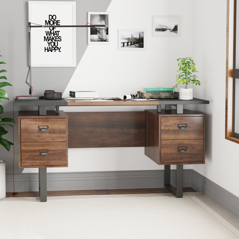 Nila Metal Base Computer Desk, Black/Walnut