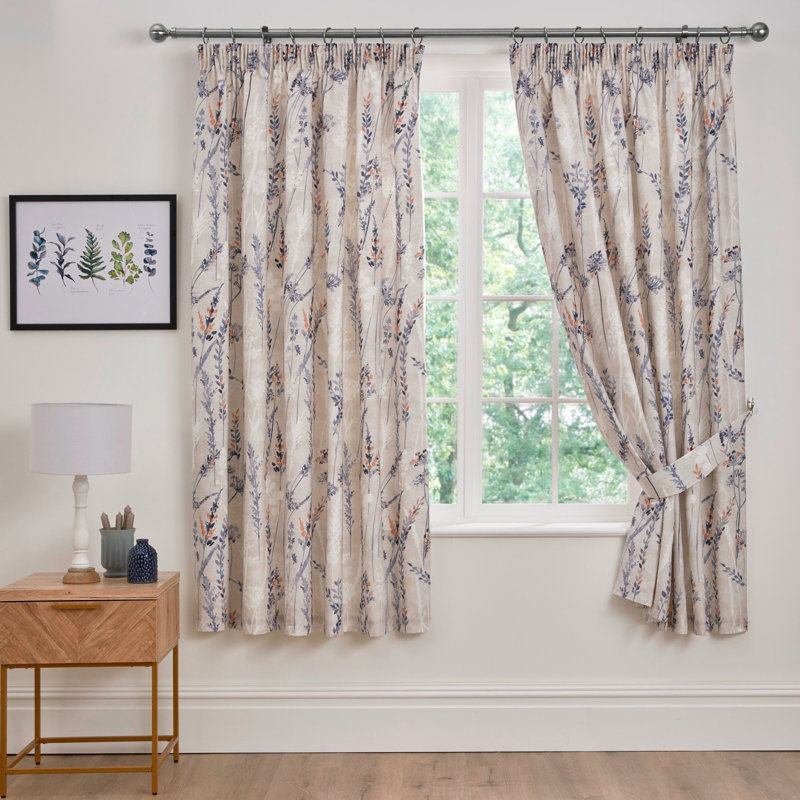 Wild Stems Semi Sheer Curtain Pair, Blue