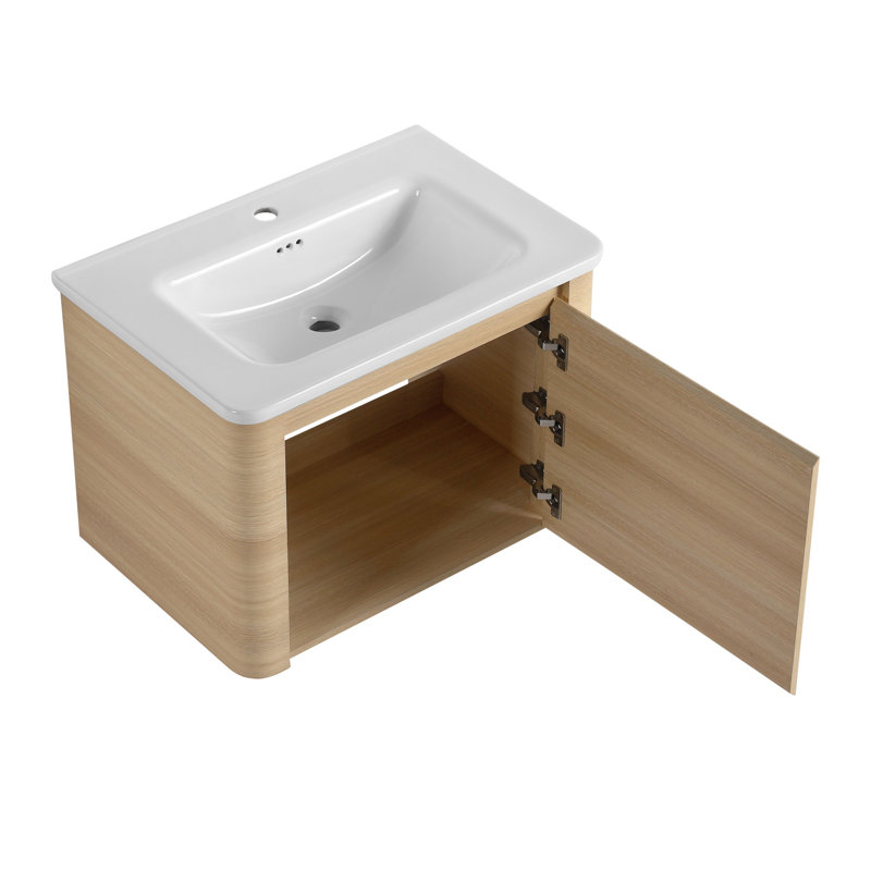 Meuble-lavabo mural avec lavabo, tablettes de rangement et porte à fermeture en douceur, 40"