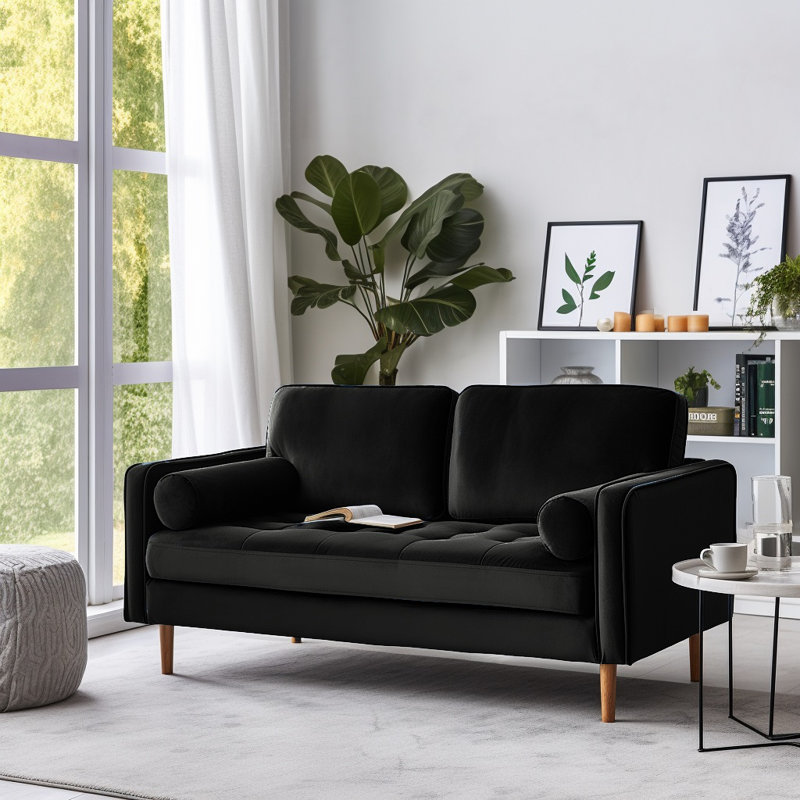 Banuelos 58'' Velvet Square Arm Loveseat, Black