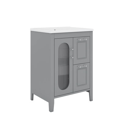 24" Bathroom Vanity Featuring Adjustable Interior Shelf 2 Drawers And A Door