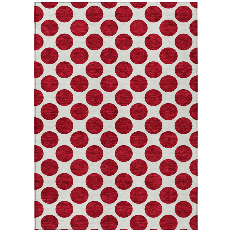 Tapis intérieur lavable à pois rouge 3 pi x 5 pi
