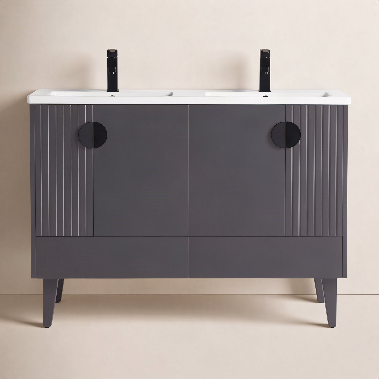 Saimah 47.25'' Double Bathroom Vanity, Rock Gray, Black