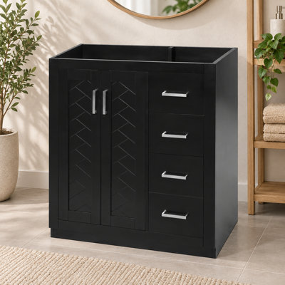 Meuble-lavabo de salle de bain de 74,2 cm (29,21 pouces) avec cadre en bois massif, armoire de rangement autoportante avec 3 tiroirs et portes à fermeture douce