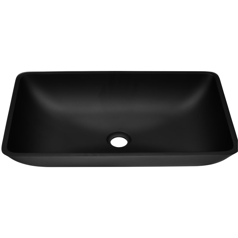 Rectangular Bathroom Sink In Matte Black With Attractive Look - 14.38"L X 22.25"W 4-3/8"H Glass Vessel 4-3/8"H, Elegant