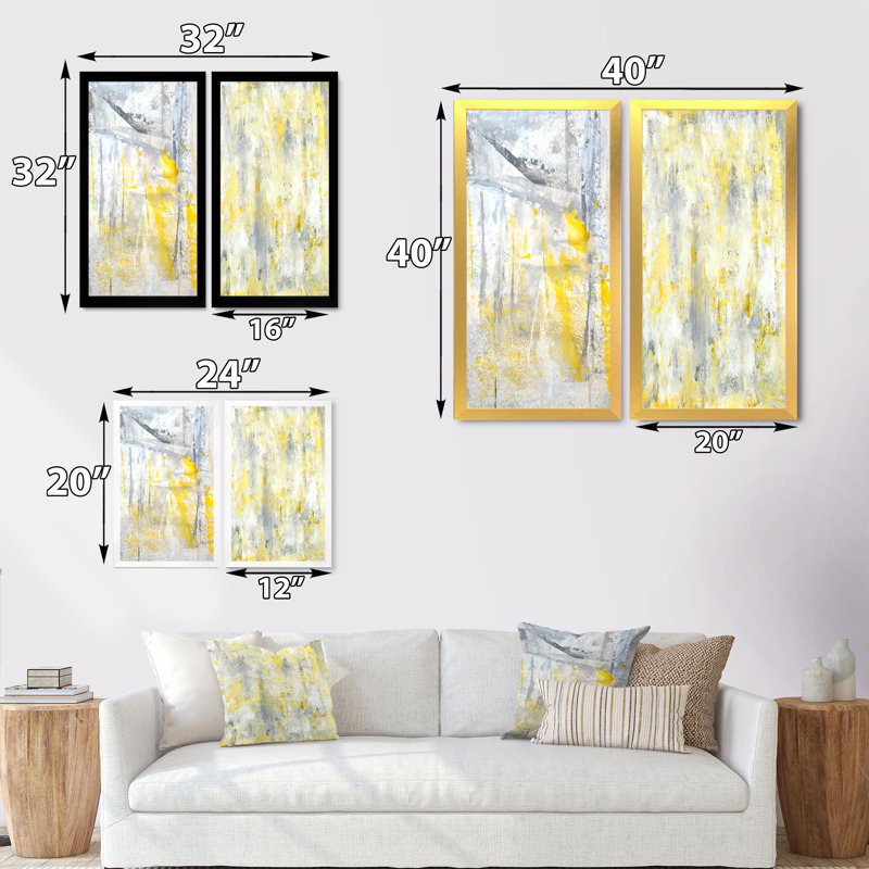 «Gray and Yellow Merging Abstract», ensemble de 2 reproductions sur toile, H 40 po x l 40 po x P 1 po, Cadre photo doré
