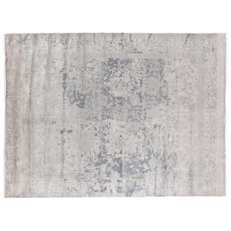 Antique Weave Bamboo Oriental Area Rug in Silver, Rectangle 9' x 12'