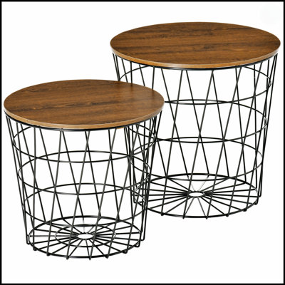 Ensemble de 2 tables de bout, tables gigognes avec rangement, tables d'appoint rondes avec plateau amovible pour salon, chambre à coucher