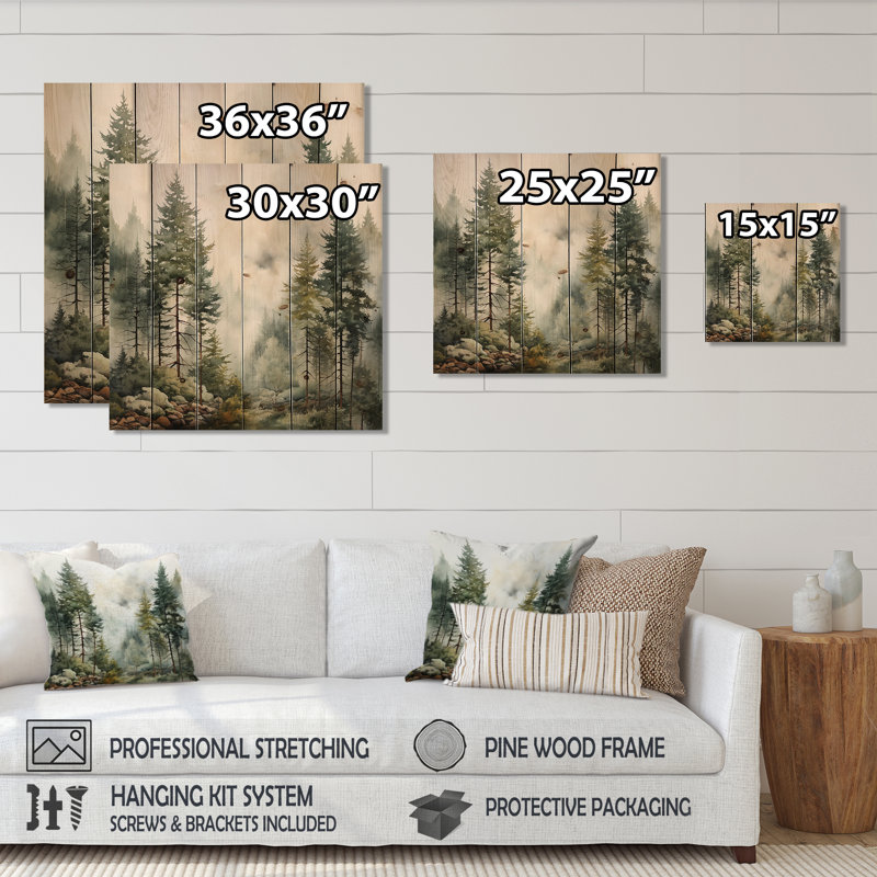 Art mural en bois de pin Misty Morning II, H 15 po x l 15 po x P 0,78 po