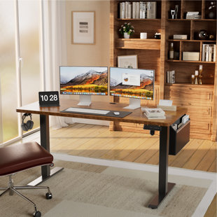 Indianapolis Height Adjustable Rectangle Standing Desk with A PU Leather Storage Pocket