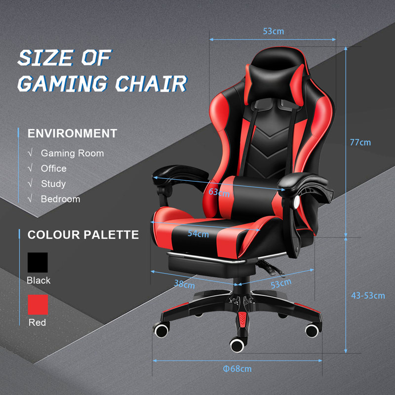 Ergonomic Gaming Chair High Back Office Chair with Lumbar Support & Footrest - Racing Style PU Leather Computer Desk Chair for Adults, Teens - Adjustable Swivel Home Gaming Chair