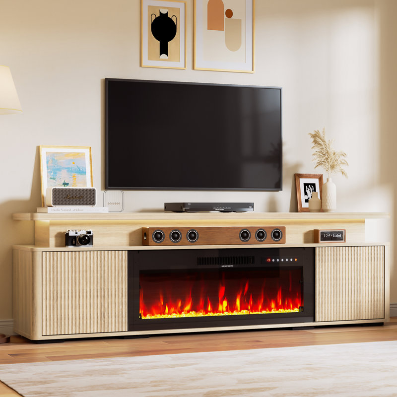 70" Fireplace Tv Stand, Led Light Entertainment Center With 36" Electric Fireplace, Dual-layer Tv Console With Storage Cabinet, Media Console Table For Tvs Up To 80", Ideal For Living Room