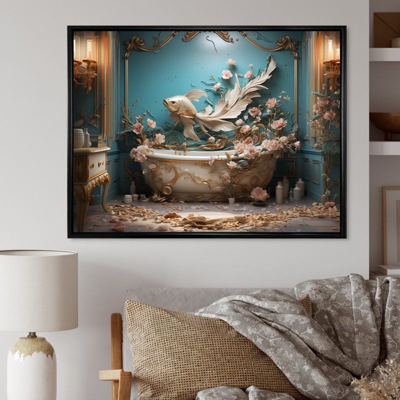 " Bathroom Deco I ", 24" H x 32" W x 1" D, Black Floater Framed
