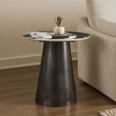 Axis Modern Round End Table with Ceramic Top