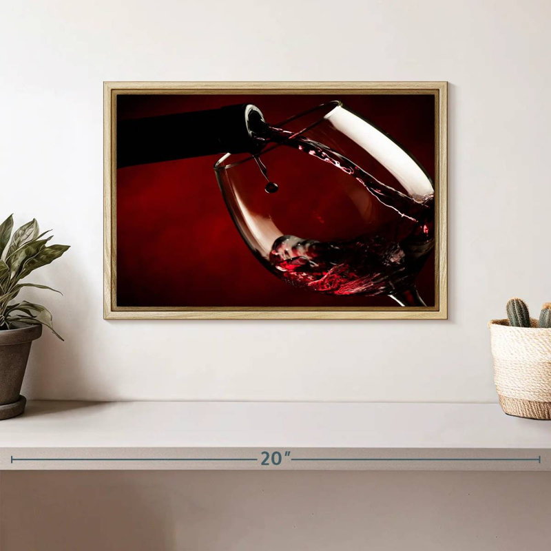 Wine Glass, Floating Frame Natural Wood, 13" X 9"